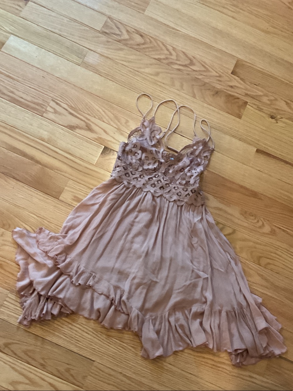Free People Adella Slip Dress Lace-Trim Pleated Mini Blush Pink small whimsigoth - Picture 3 of 14